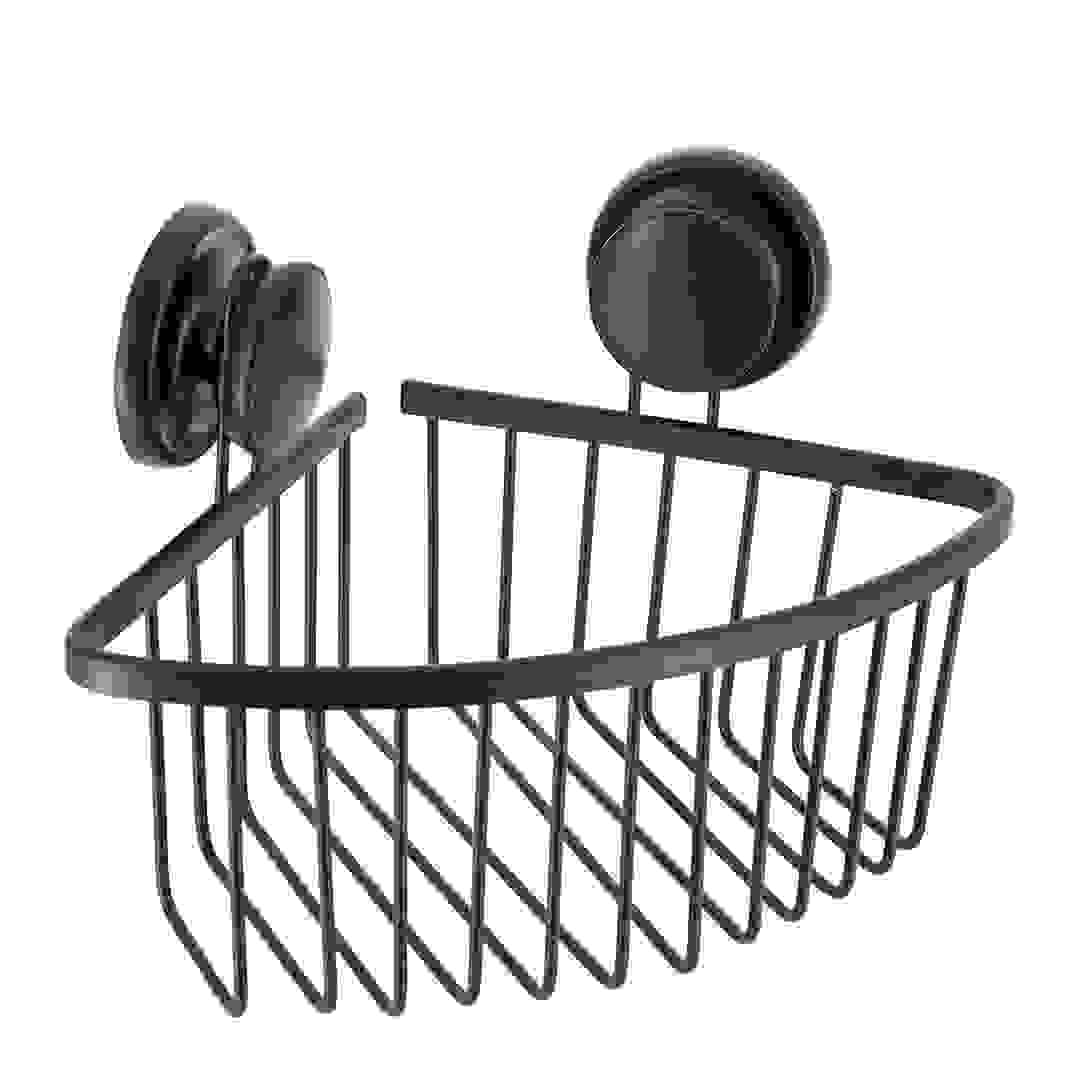 Tendance Aluminum Corner Shelf on Suction Cup (Black, 19.7 x 19.7 x 19 cm)