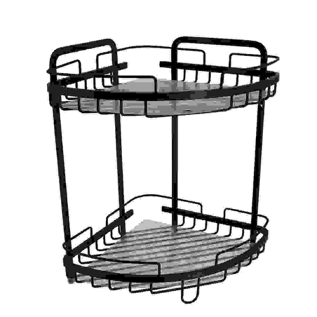 Tendance Aluminum Corner Shower Caddy with 2 Shelves (Black, 32 x 24 x 36 cm)
