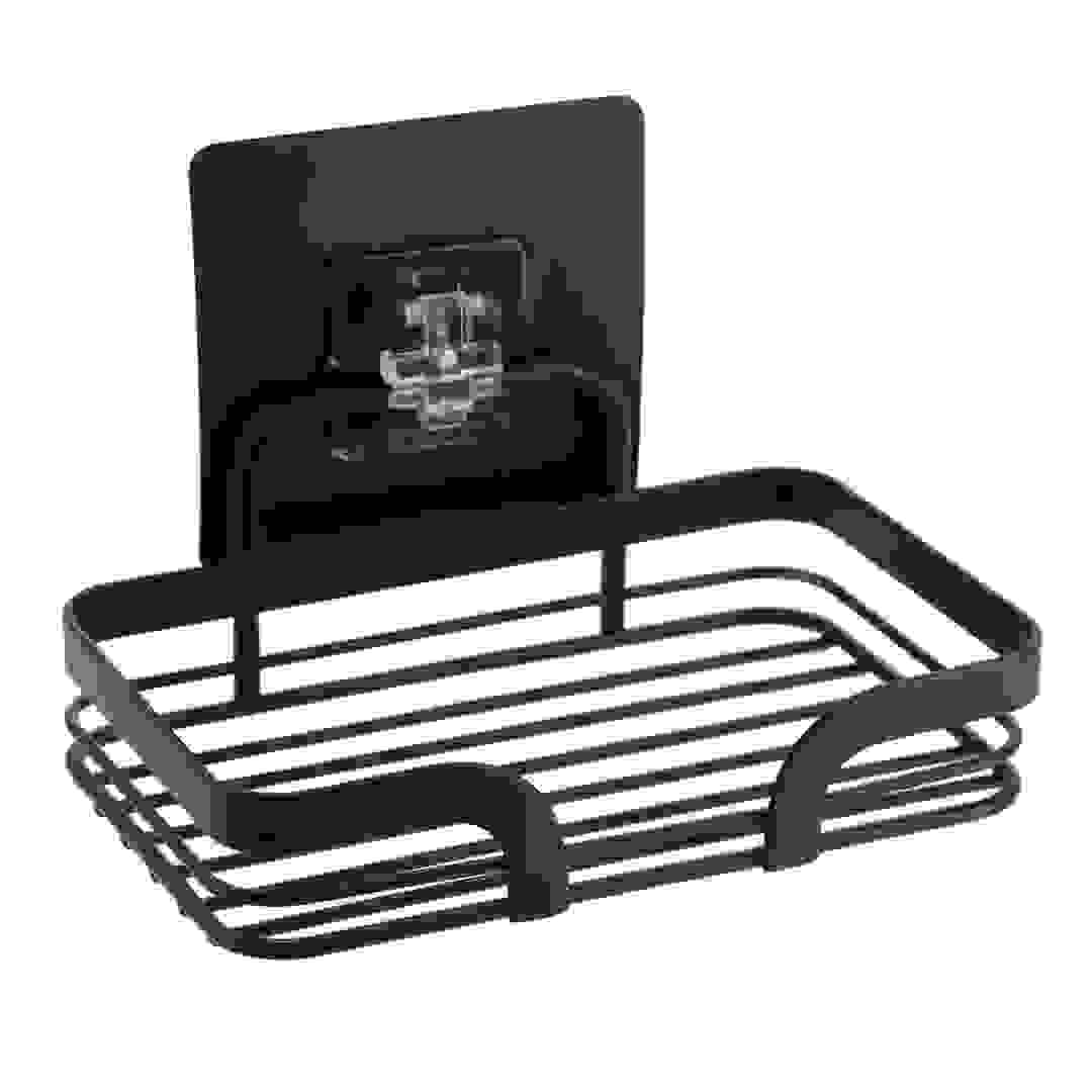 Tendance Stainless Steel Soap Dish with Adhesive Card (Black, 14 x 10 x 9.5 cm)