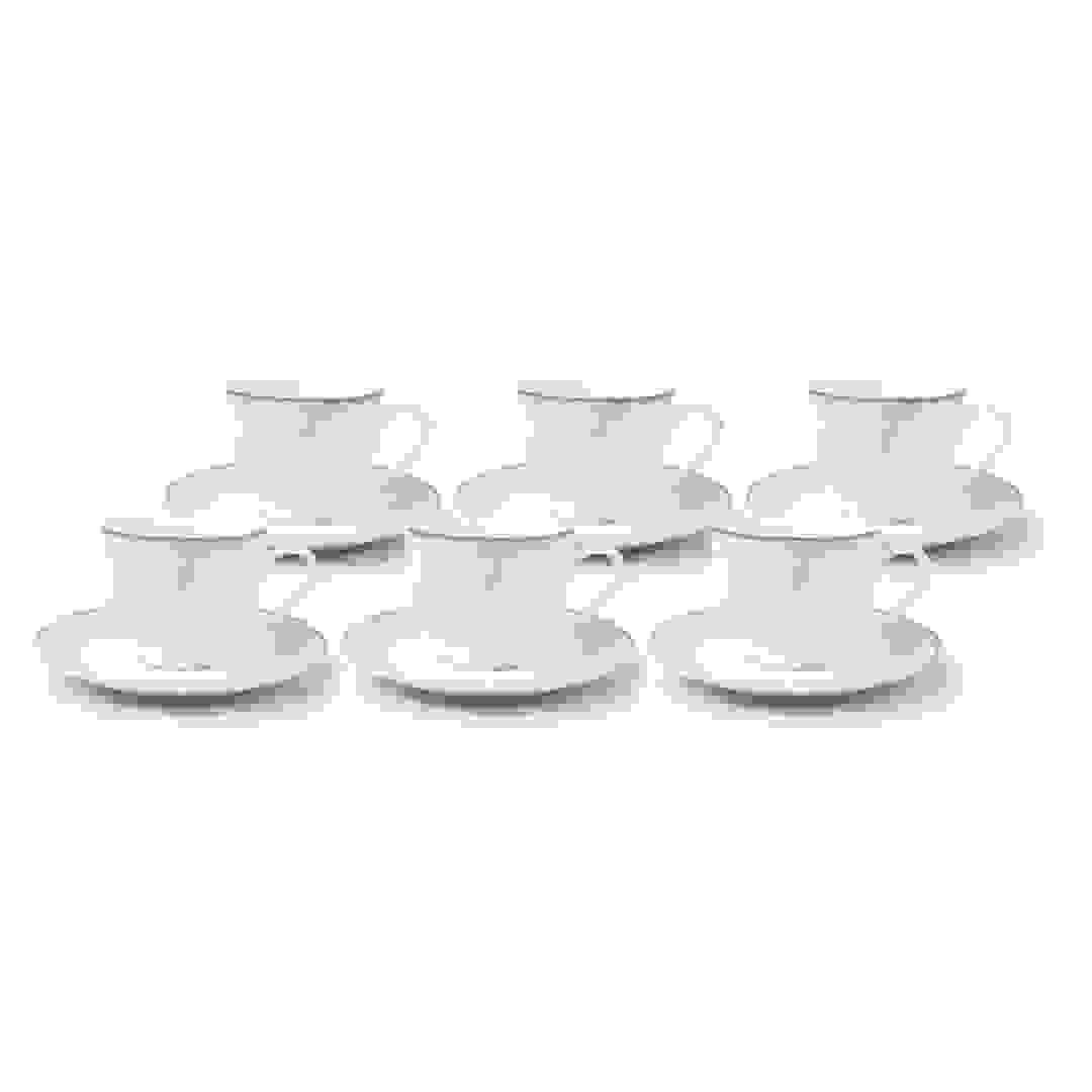 طقم فناجين وصحون فناجين خزف برسوم لوتس أوركيد (12 قطعة)