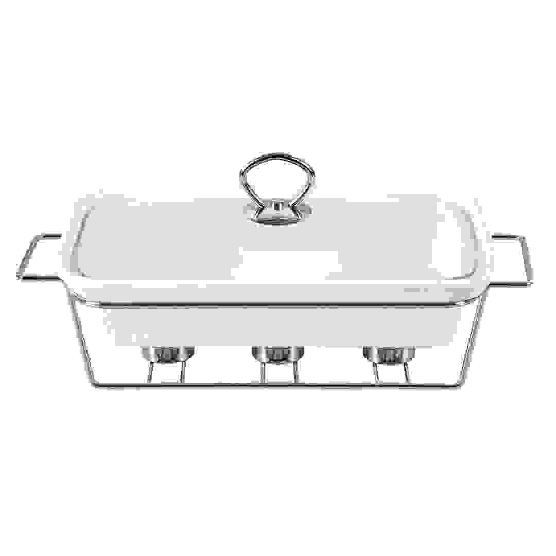 Orchid Rectangle Casserole W/Candle Stand (White, 30 cm)