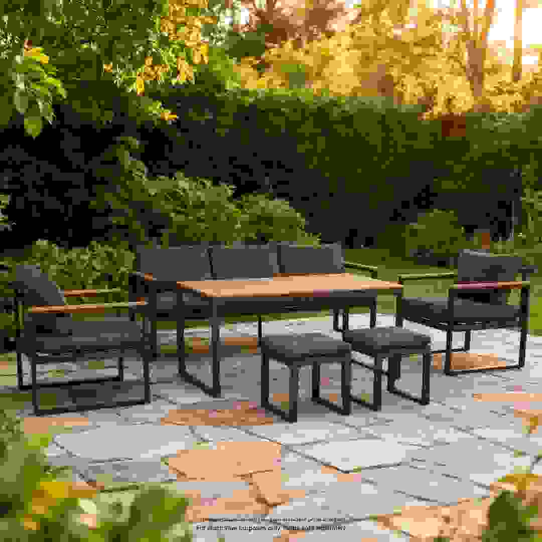 Zurich Polywood Steel Outdoor Sofa Set (Charcoal, 65 x 188 x 71 cm, 6 Pc.)