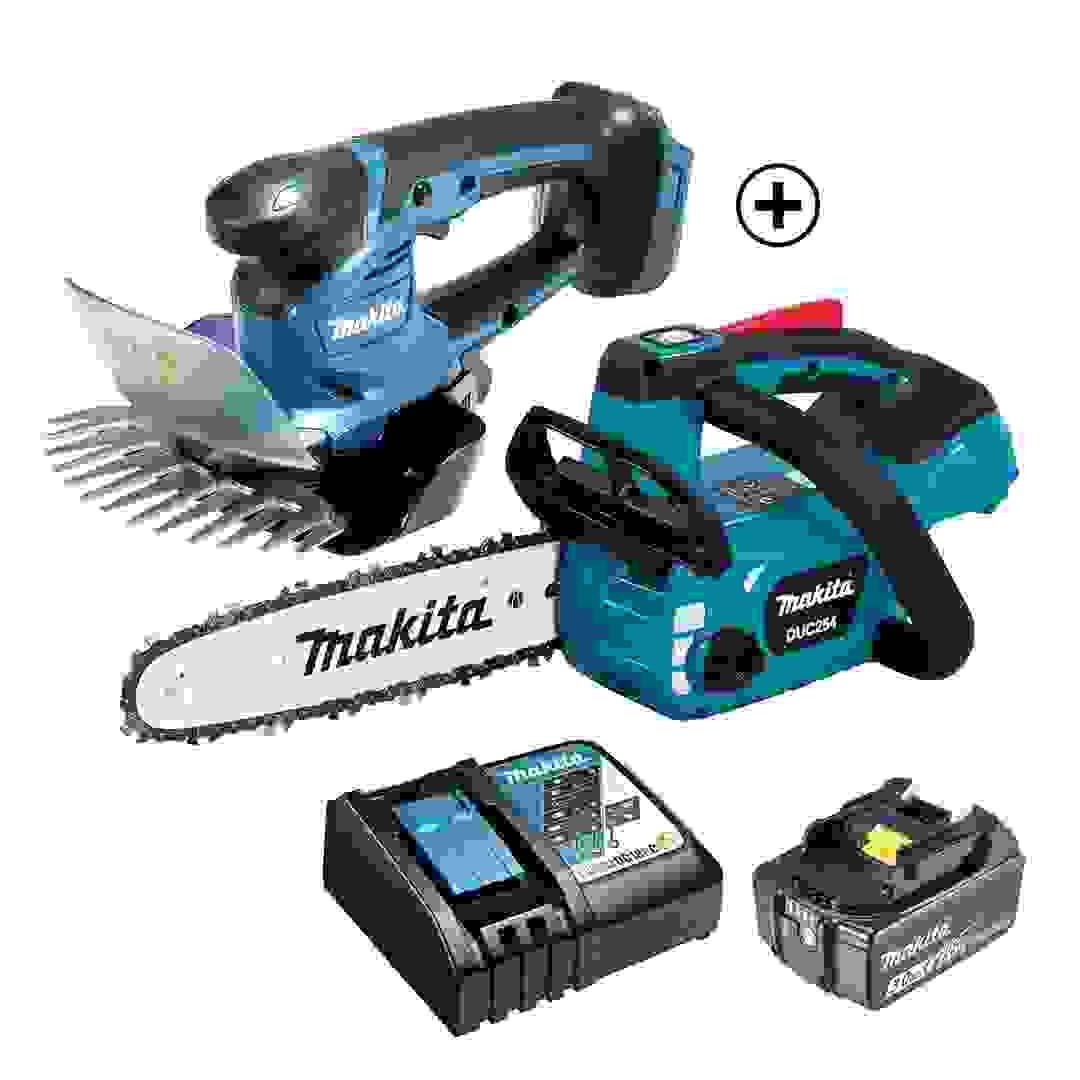Makita Brushless Cordless Chain Saw (25 cm) W/Battery (18 V, 5 Ah), Charger & Grass Shear