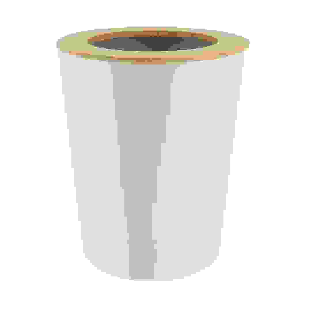 سلة قمامة معدنية مع غطاء خيزران تندانس (أبيض، 5 لتر)