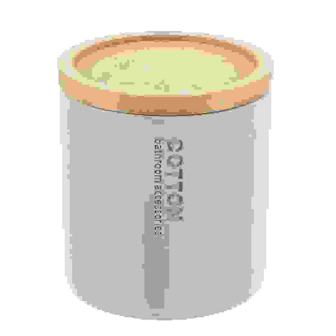 صندوق مستلزمات قطنية بولي ريزين مع غطاء خيزران تندانس (أزرق فاتح، 9.5 × 11 سم)