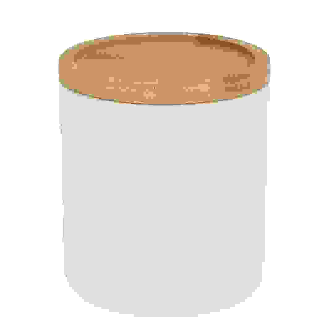 صندوق مستلزمات قطنية بولي ريزين مع غطاء خيزران تندانس (أبيض، 9.5 × 11 سم)