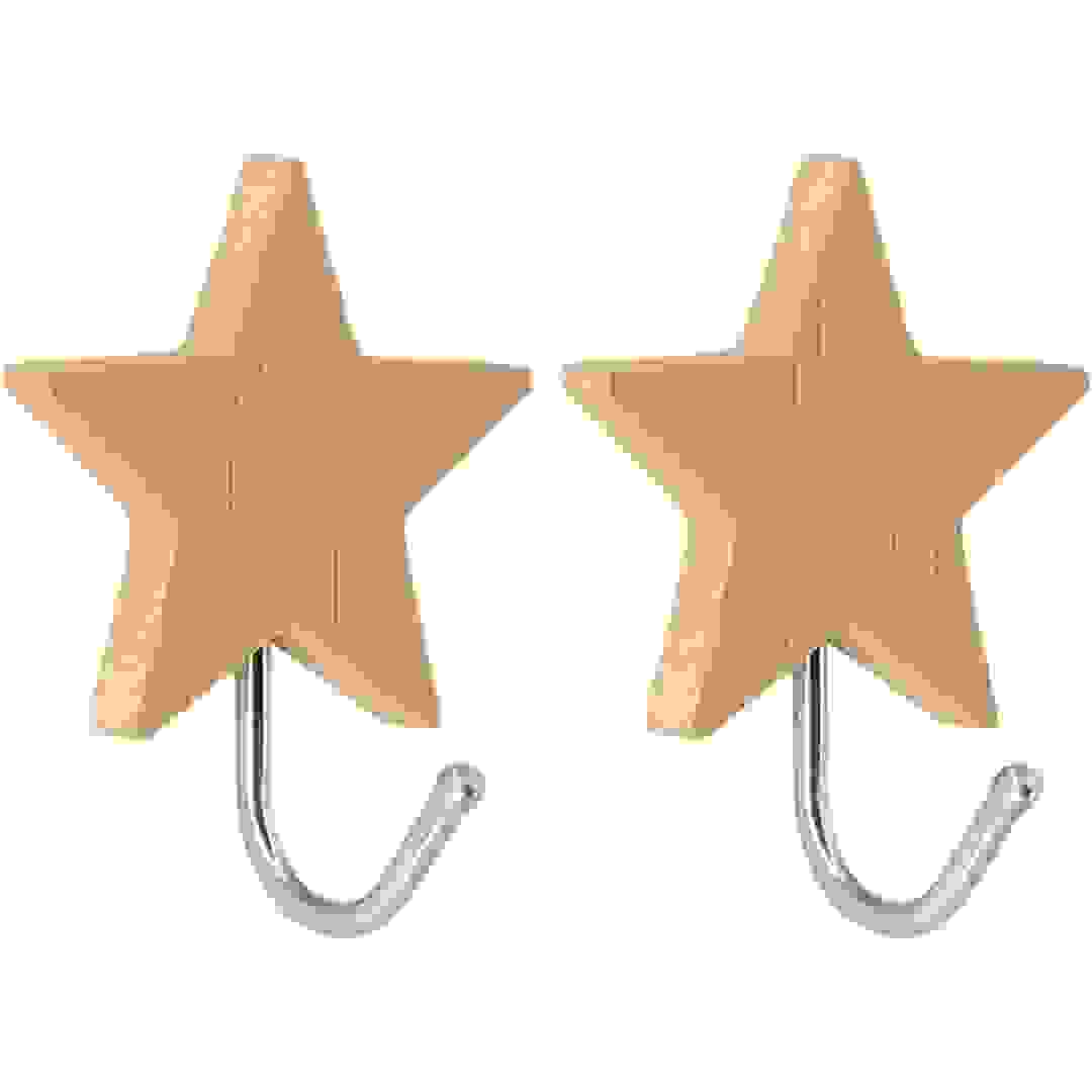 Tendance 3M Stainless Steel Hooks Set W/Bamboo Base (Etoile, 2 Pc.)