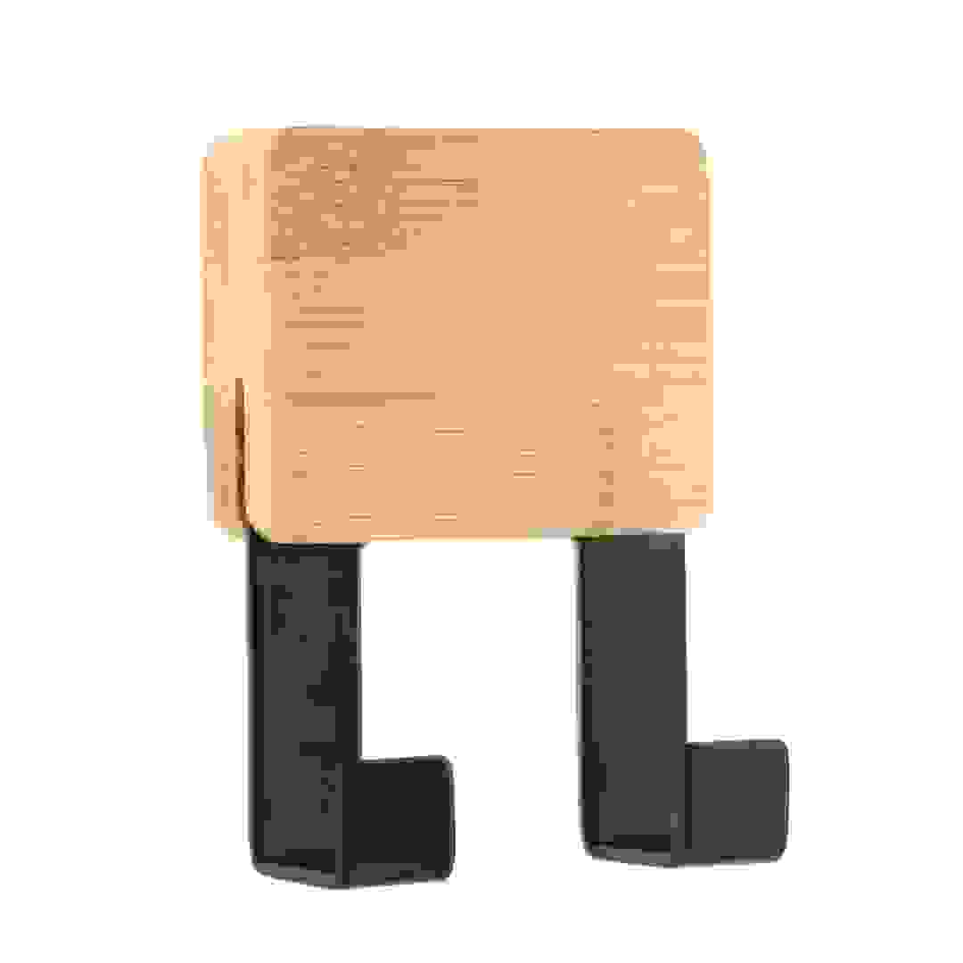 Tendance Double Patere Hook W/Bamboo Base (Black, 6 x 9 x 3.5 cm)