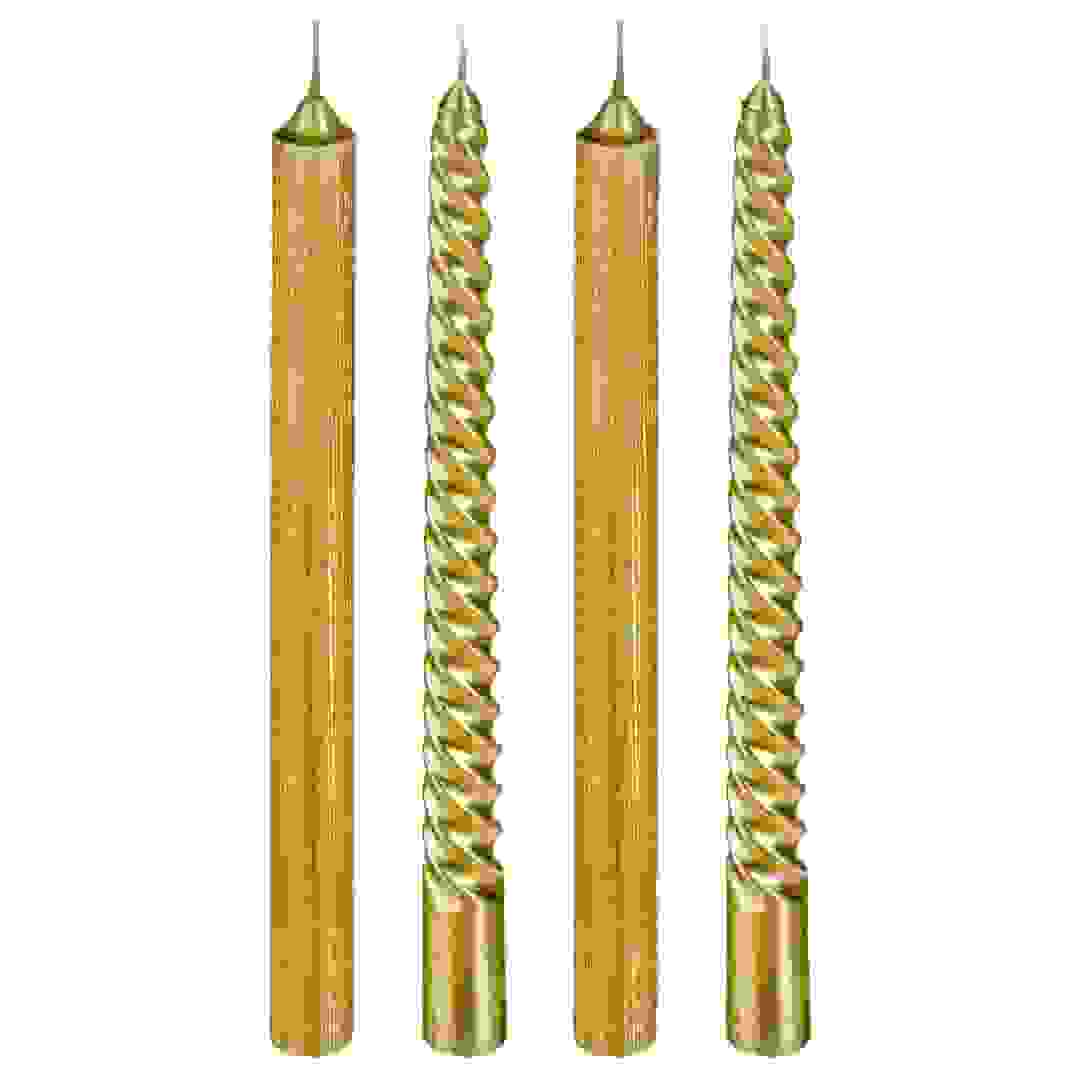 Atmosphera Glittery Twist Stick Candles Set (4 Pc, Gold)