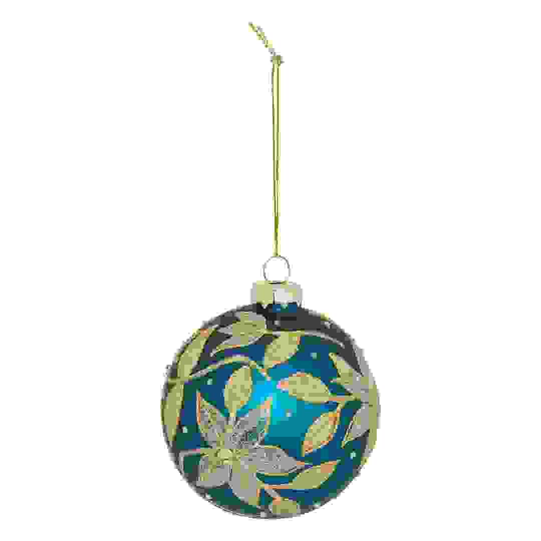 Atmosphera Flowers Glass Bauble (8 cm, Blue)