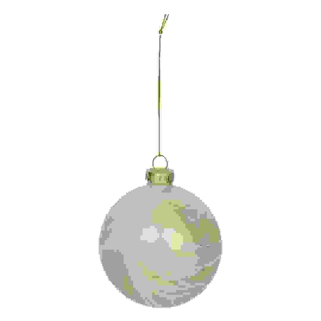 Atmosphera Marble Effect Glass Bauble (8 cm, White and Gold)