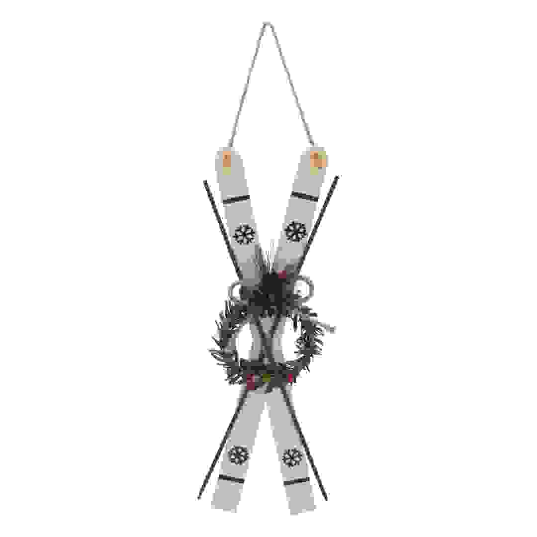 Atmosphera Wooden Pair of skis with Wreath Tree Decor (1 Pc, 26 cm)