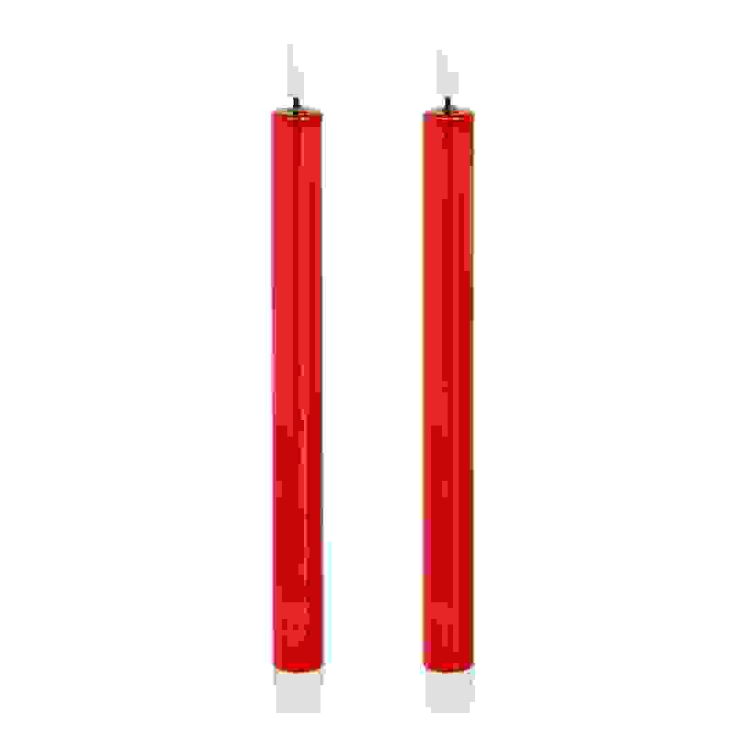 Atmosphera Battery-Operated LED Taper Candle Set (2 Pc, Red, 28 cm)