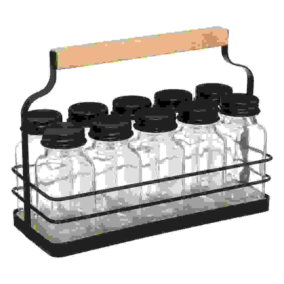رف معدني مع برطمانات توابل 5فايف (10 قطع، أسود)