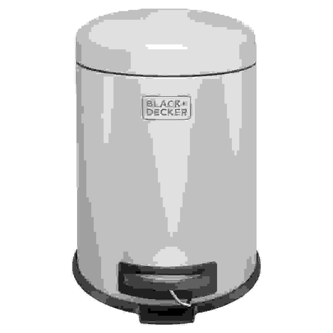 Black+Decker Dome Lid Pedal Bin (24.5 x 24.5 x 32 cm, 5 L, Grey)