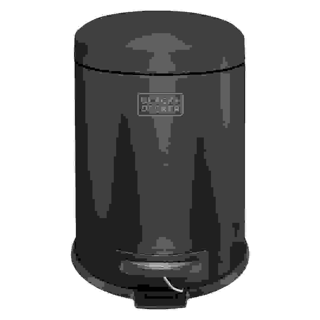 Black+Decker Dome Lid Pedal Bin (24.5 x 24.5 x 32 cm, 5 L, Matte Black)