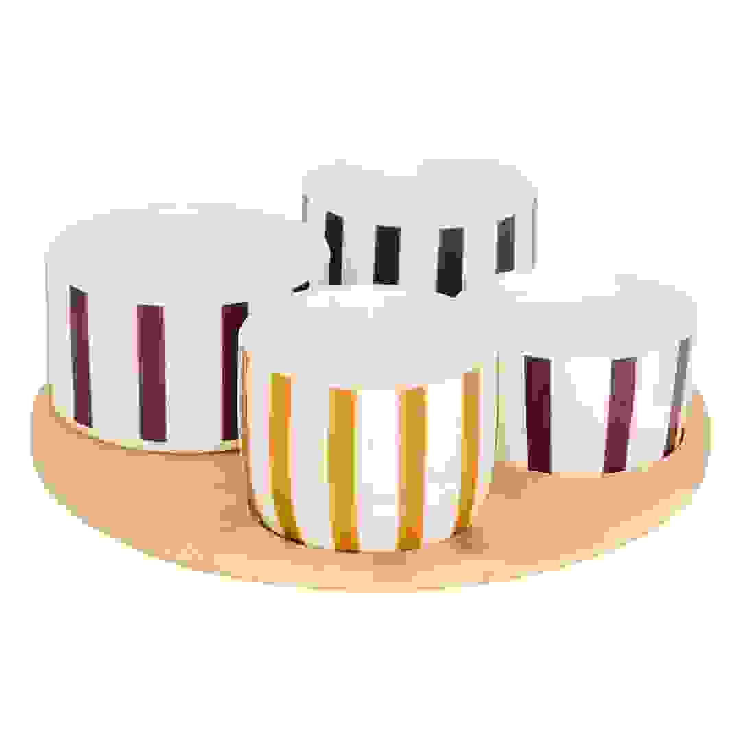 طقم أواني مقبلات مع صينية خيزران وخزف حجري إس جي شيري (4 قطع)