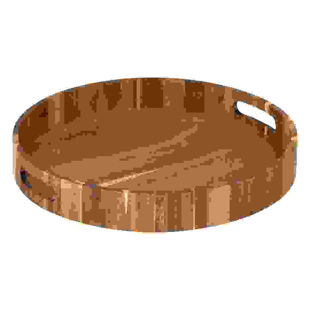 صينية مستديرة بمقابض خشب أكاسيا 5فايف (35 × 5 سم)