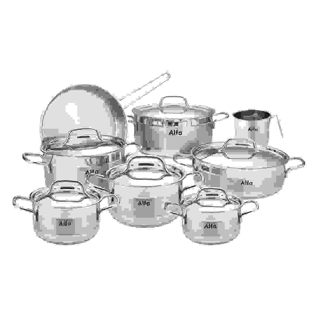 طقم أواني طهي ستانلس ستيل ألفا (فضي، 30 سم، 14 قطعة)