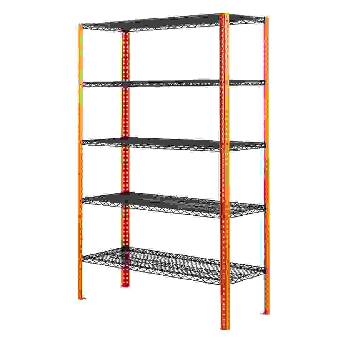 Ace 5-Tier Metal Shelf (Black & Orange, 150 x 60 x 180 cm)