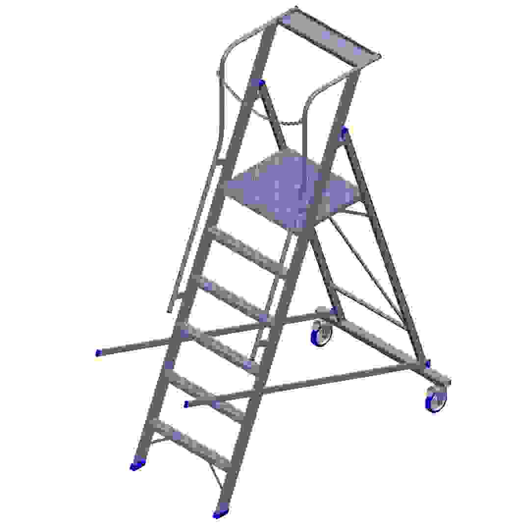 Topman Aluminum Rolling Warehouse 5+1-Tier Step Ladder (220 x 152 x 90 cm)