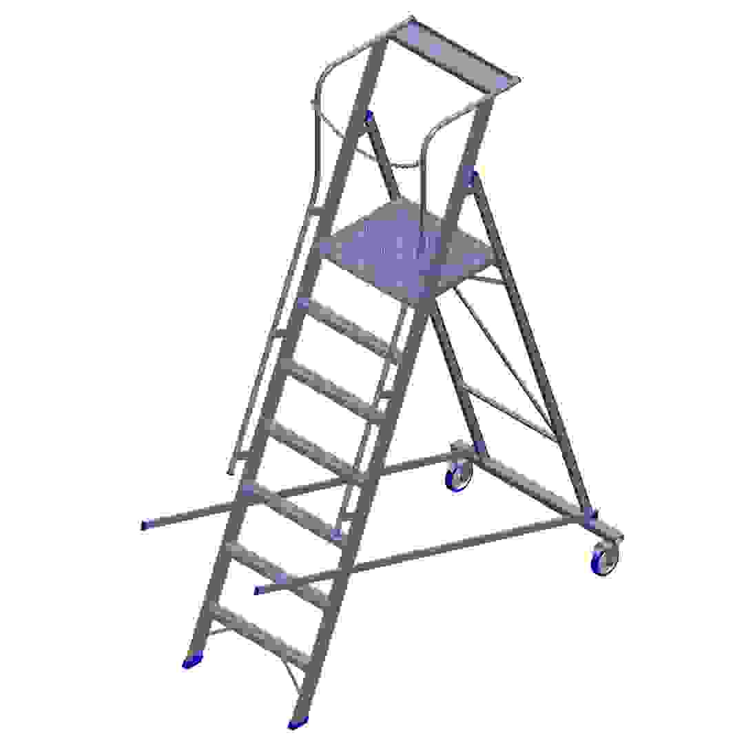 Topman Aluminum Rolling Warehouse 6+1-Tier Step Ladder (243.5 x 169.8 x 90 cm)