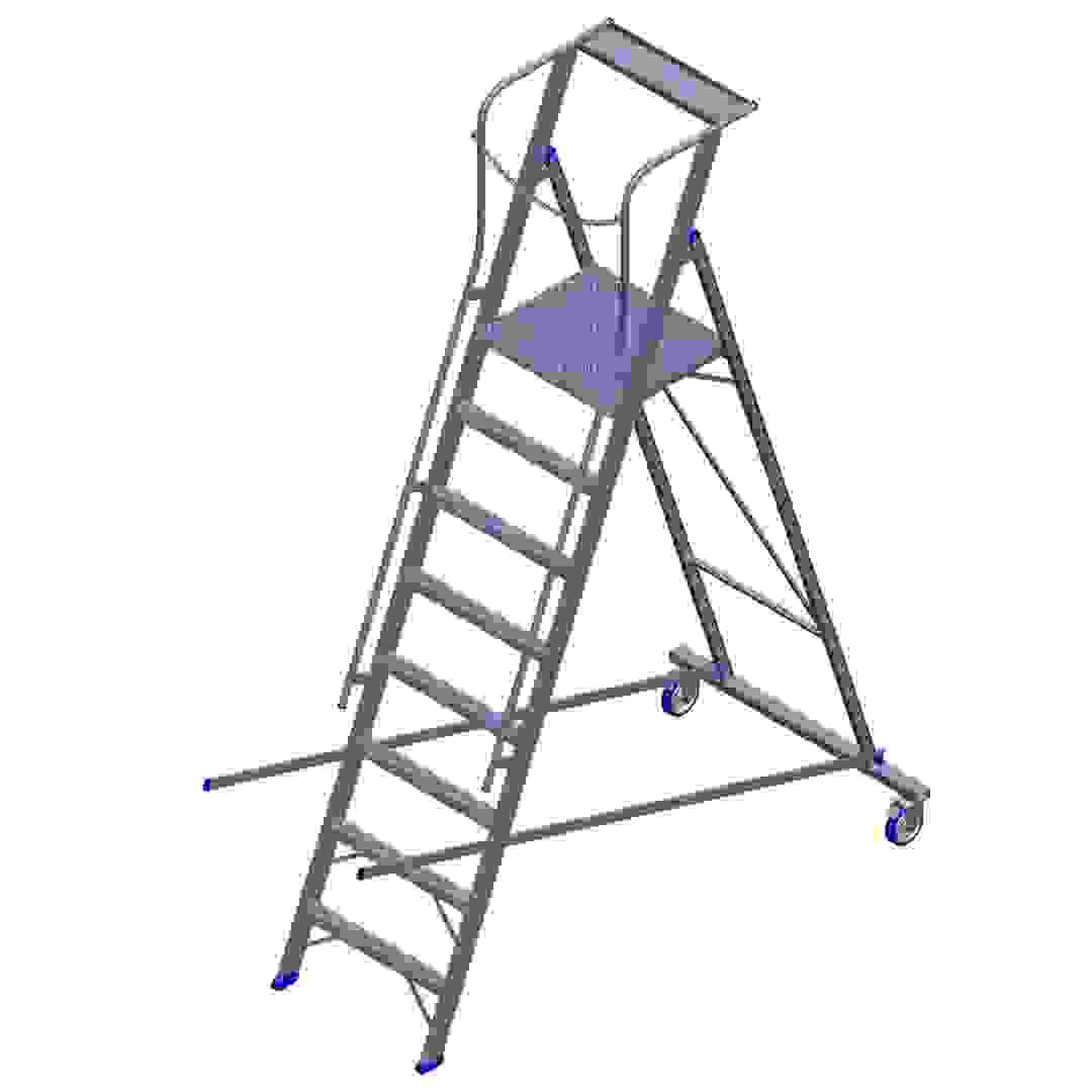 Topman Aluminum Rolling Warehouse 7+1-Tier Step Ladder (267 x 187.5 x 100 cm)