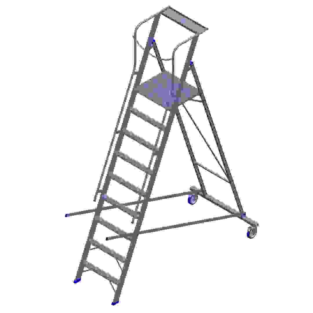 Topman Aluminum Rolling Warehouse 8+1-Tier Step Ladder (290.5 x 205.3 x 100 cm)