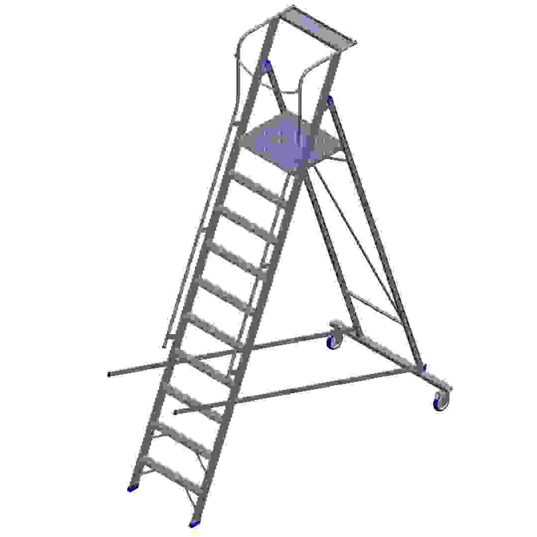 Topman Aluminum Rolling Warehouse 9+1-Tier Step Ladder (314 x 223 x 110 cm)