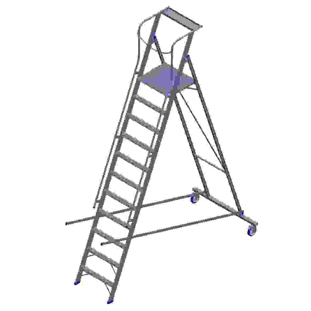 Topman Aluminum Rolling Warehouse 10+1-Tier Step Ladder (337.5 x 240.8 x 110 cm)