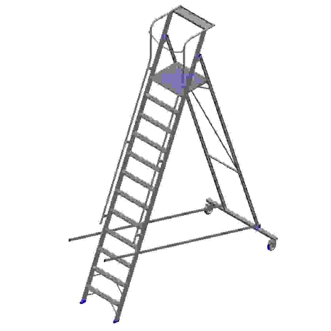 Topman Aluminum Rolling Warehouse 11+1-Tier Step Ladder (361 x 258.5 x 120 cm)