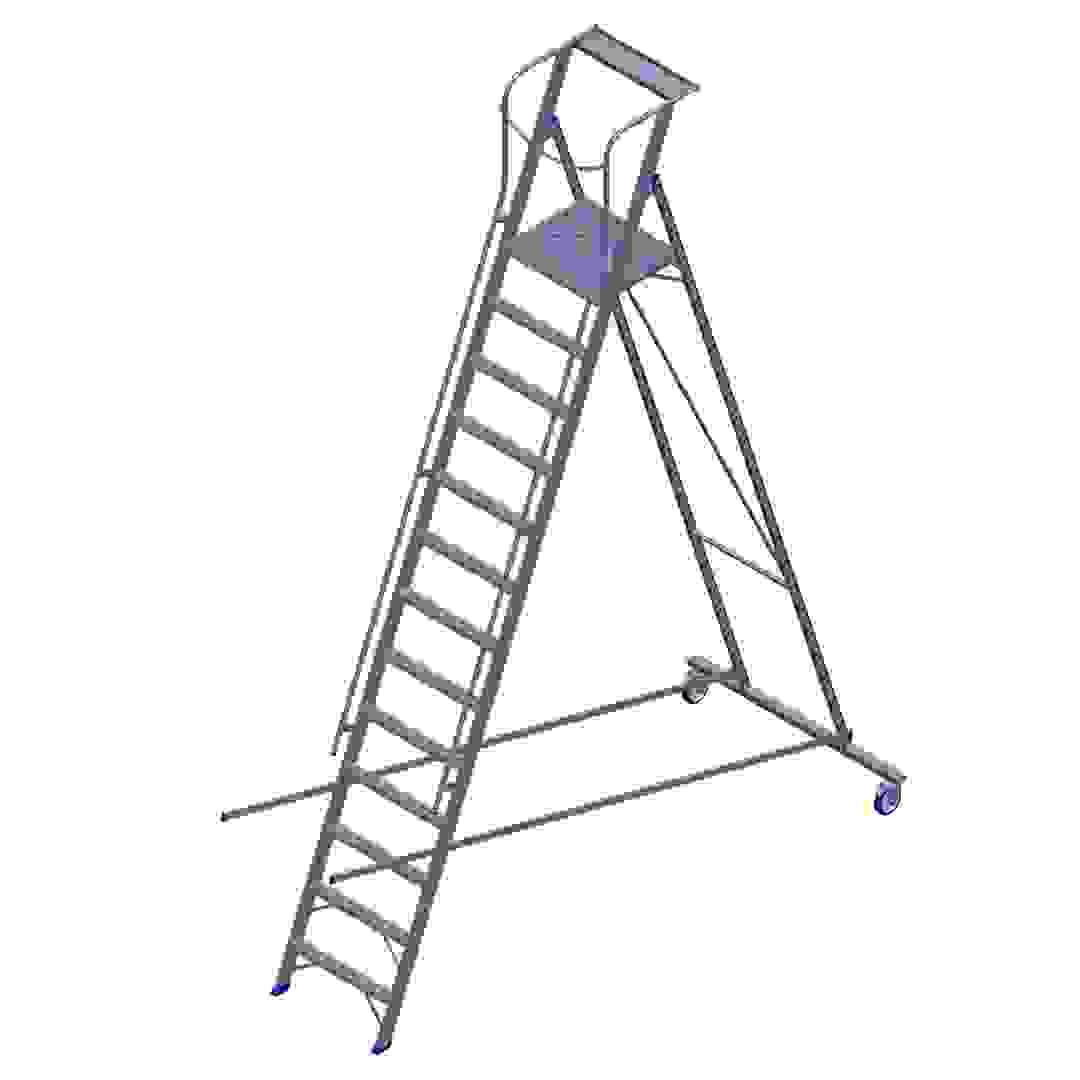 Topman Aluminum Rolling Warehouse 12+1-Tier Step Ladder (384.5 x 276.3 x 120 cm)