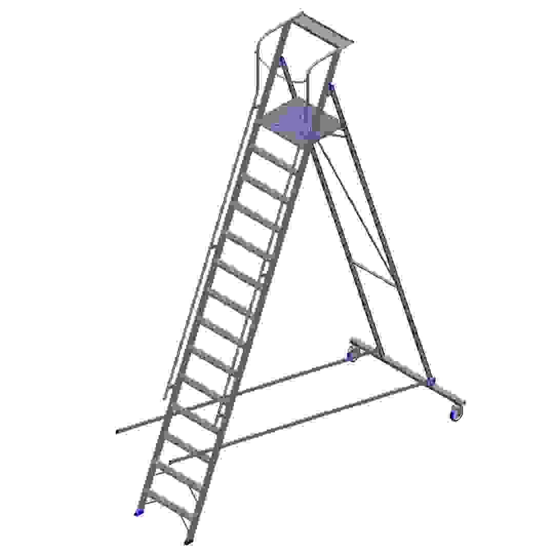 Topman Aluminum Rolling Warehouse 13+1-Tier Step Ladder (408 x 294 x 130 cm)