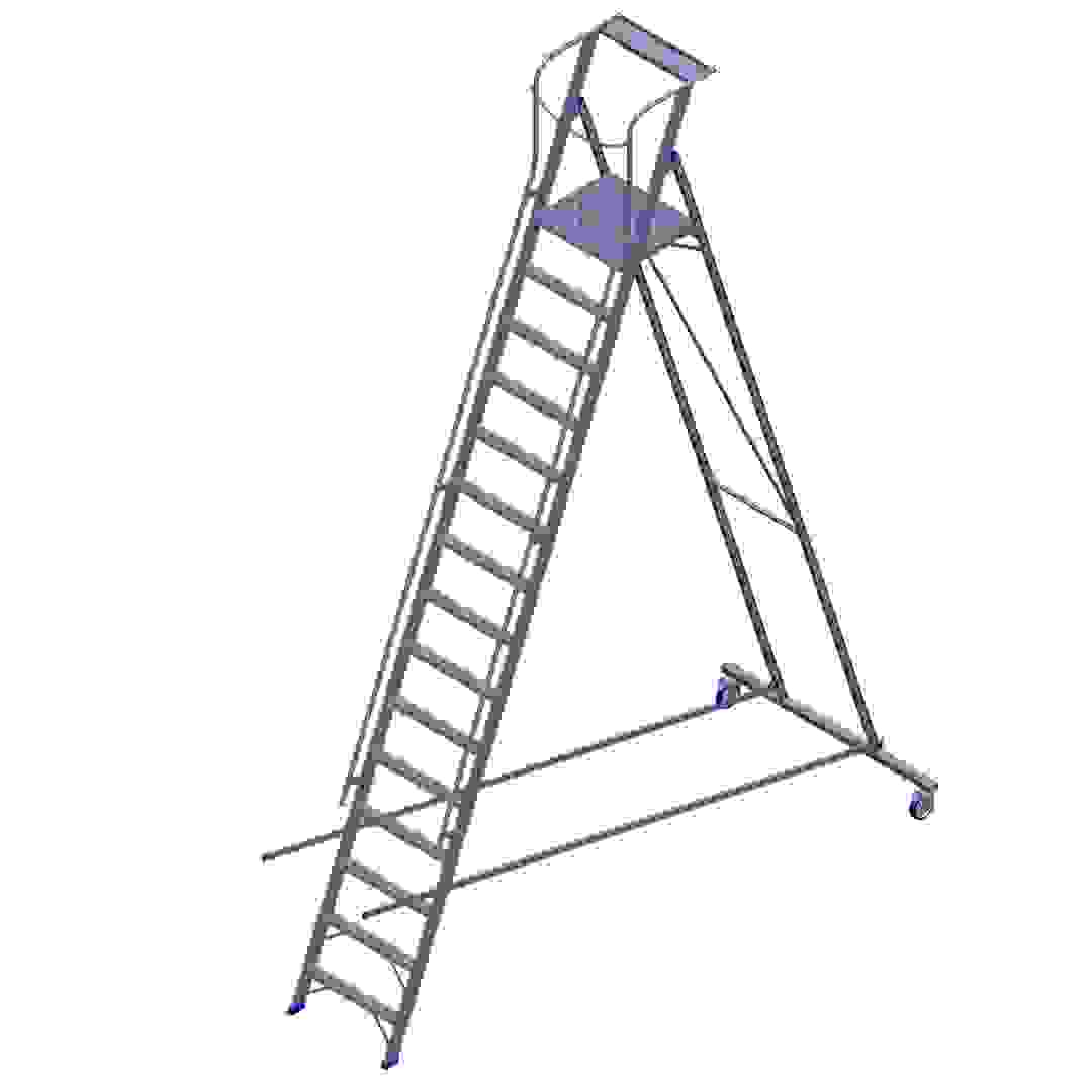 Topman Aluminum Rolling Warehouse 14+1-Tier Step Ladder (431.5 x 311.8 x 130 cm)