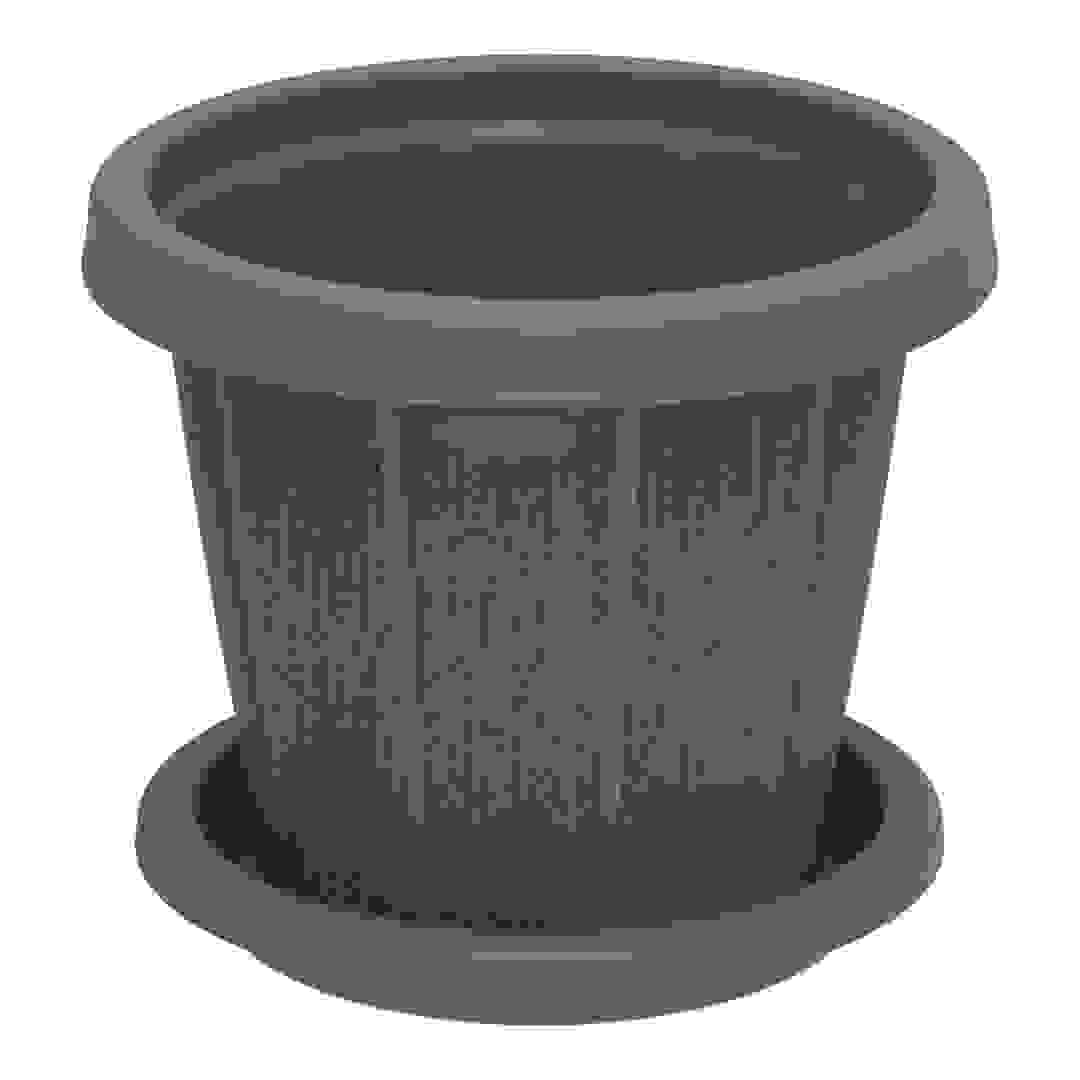 Cosmoplast Cedargrain Plant Pot W/Tray (Cool Grey, 15.2 cm)
