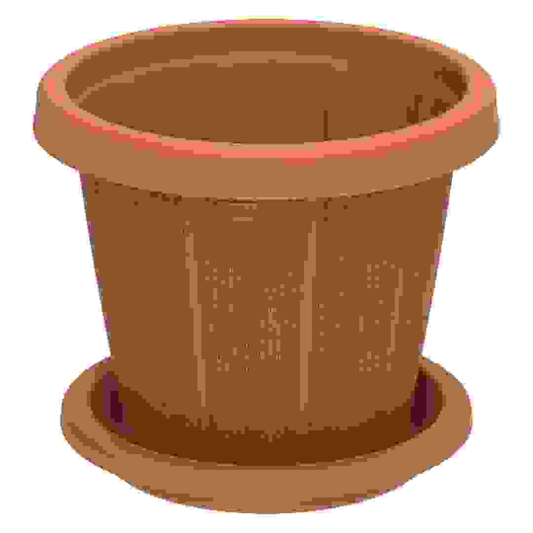Cosmoplast Cedargrain Plant Pot W/Tray (Terra Cotta, 15.2 cm)