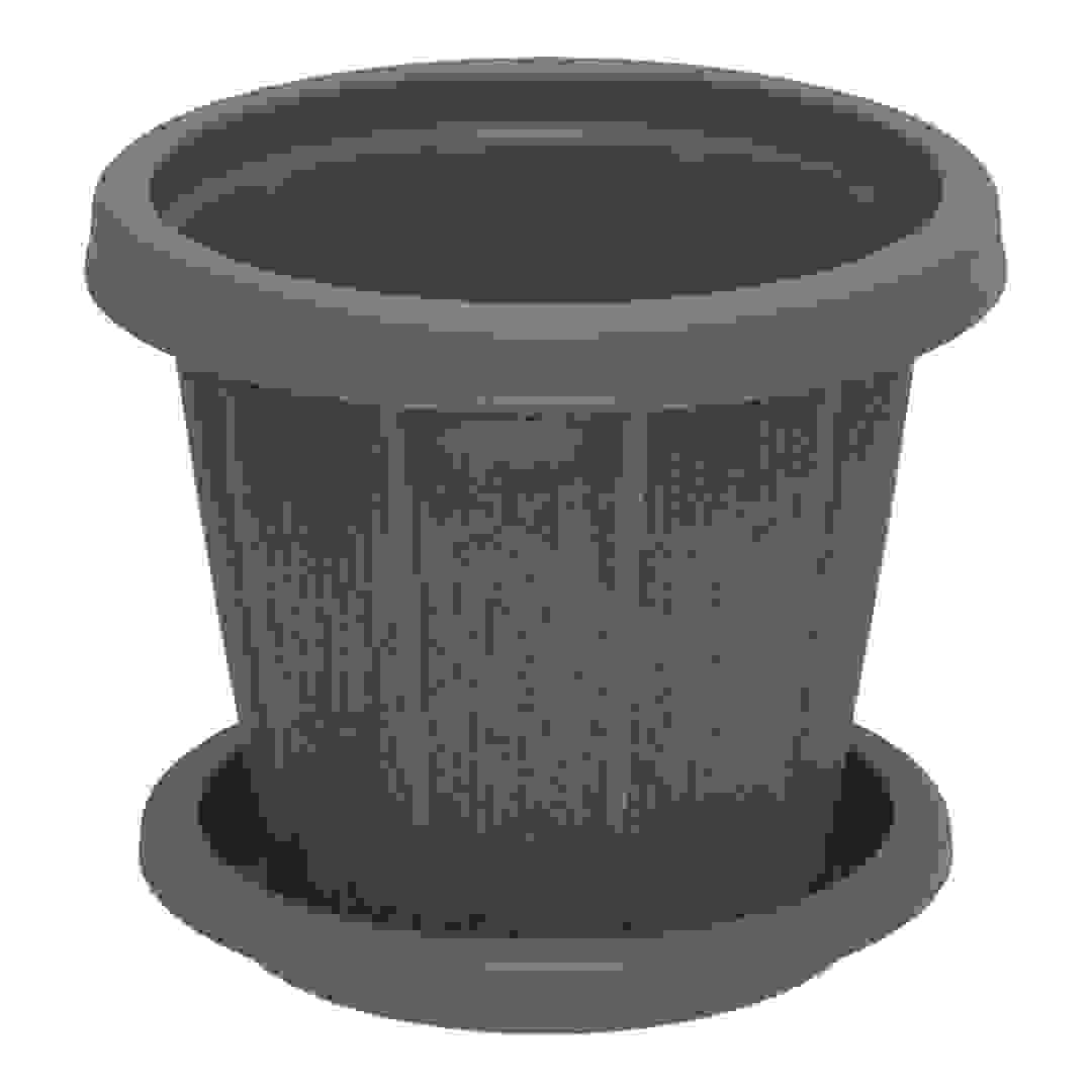 Cosmoplast Cedargrain Plant Pot W/Tray (Cool Grey, 20.3 cm)