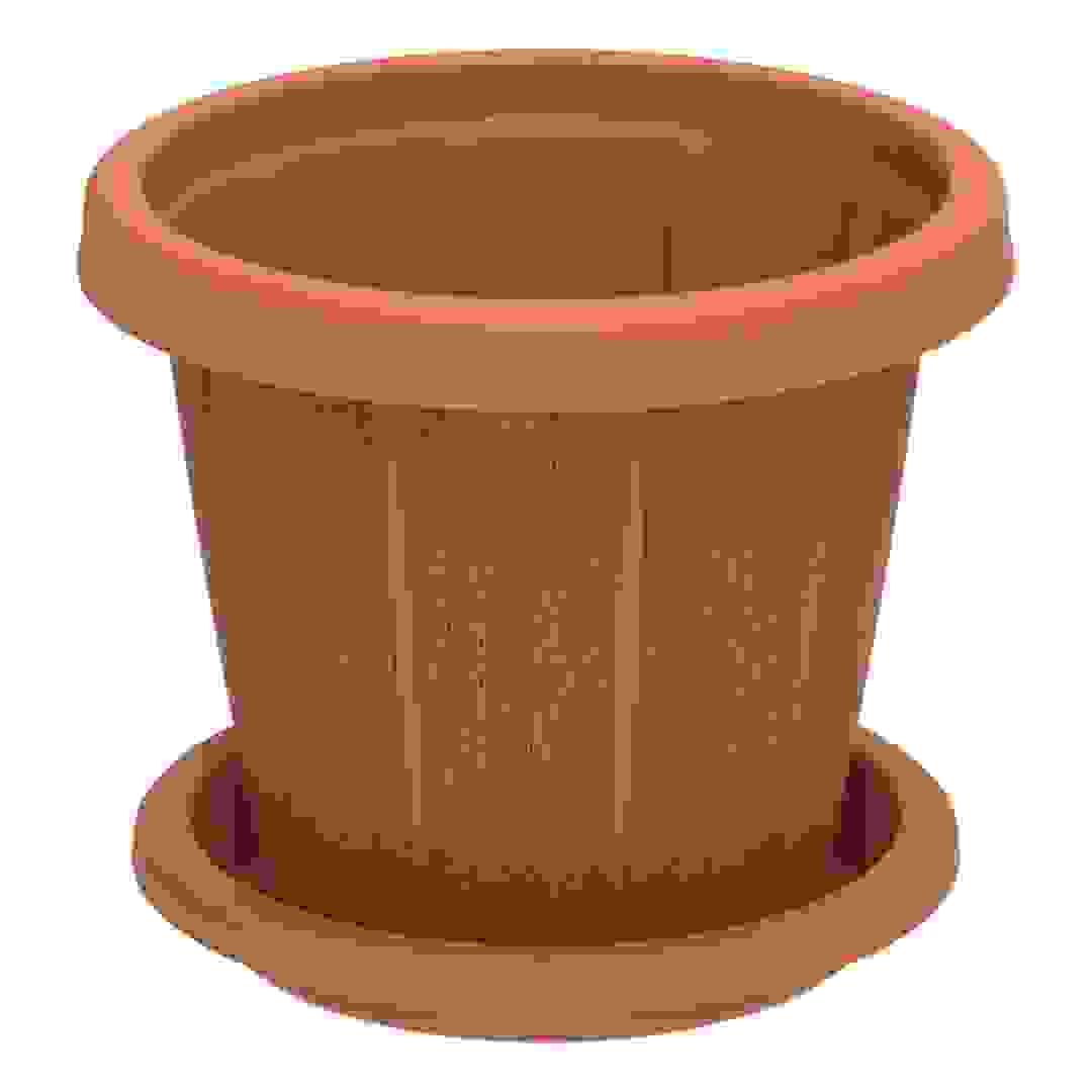 Cosmoplast Cedargrain Plant Pot W/Tray (Terra Cotta, 20.3 cm)
