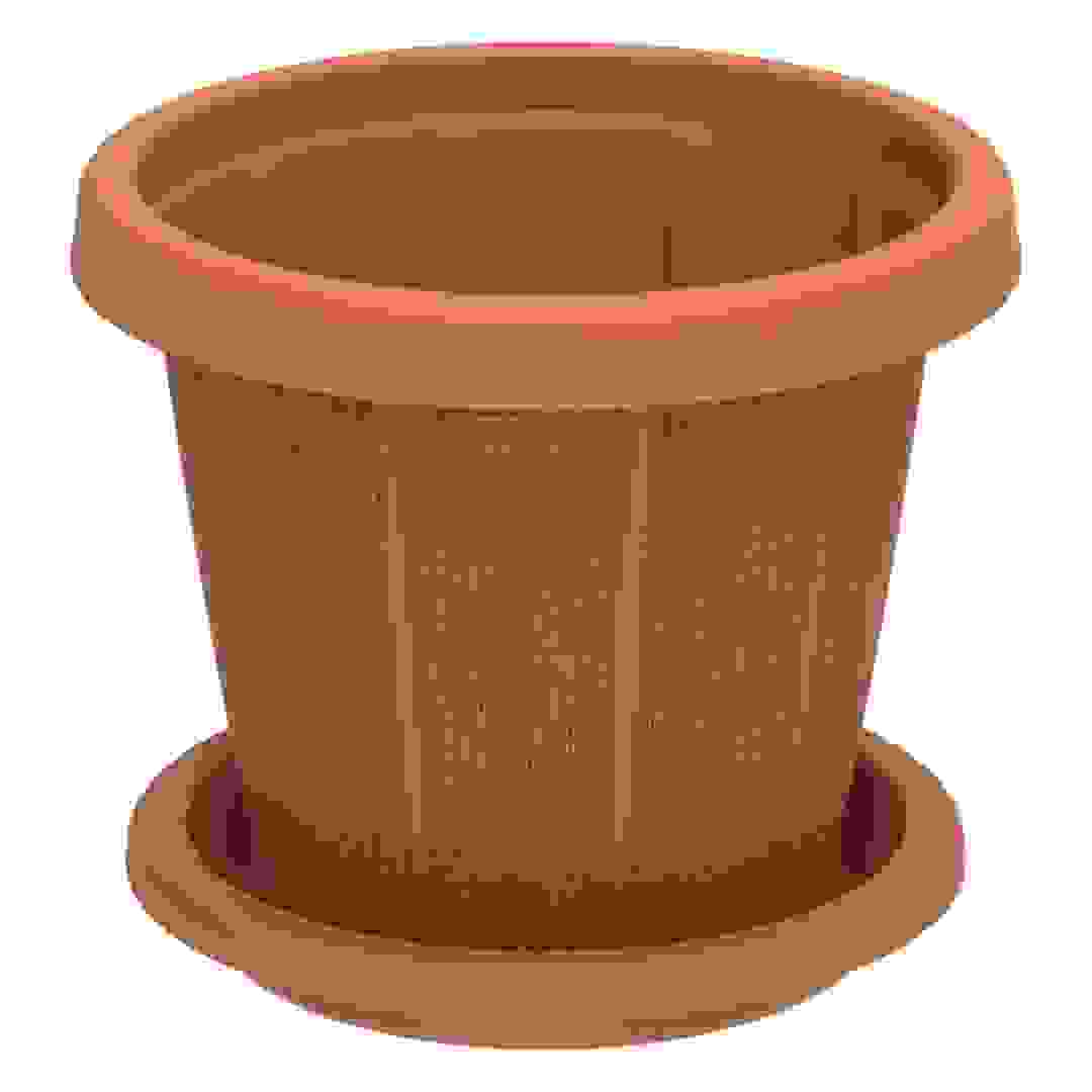 Cosmoplast Cedargrain Plant Pot W/Tray (Terra Cotta, 35.6 cm)