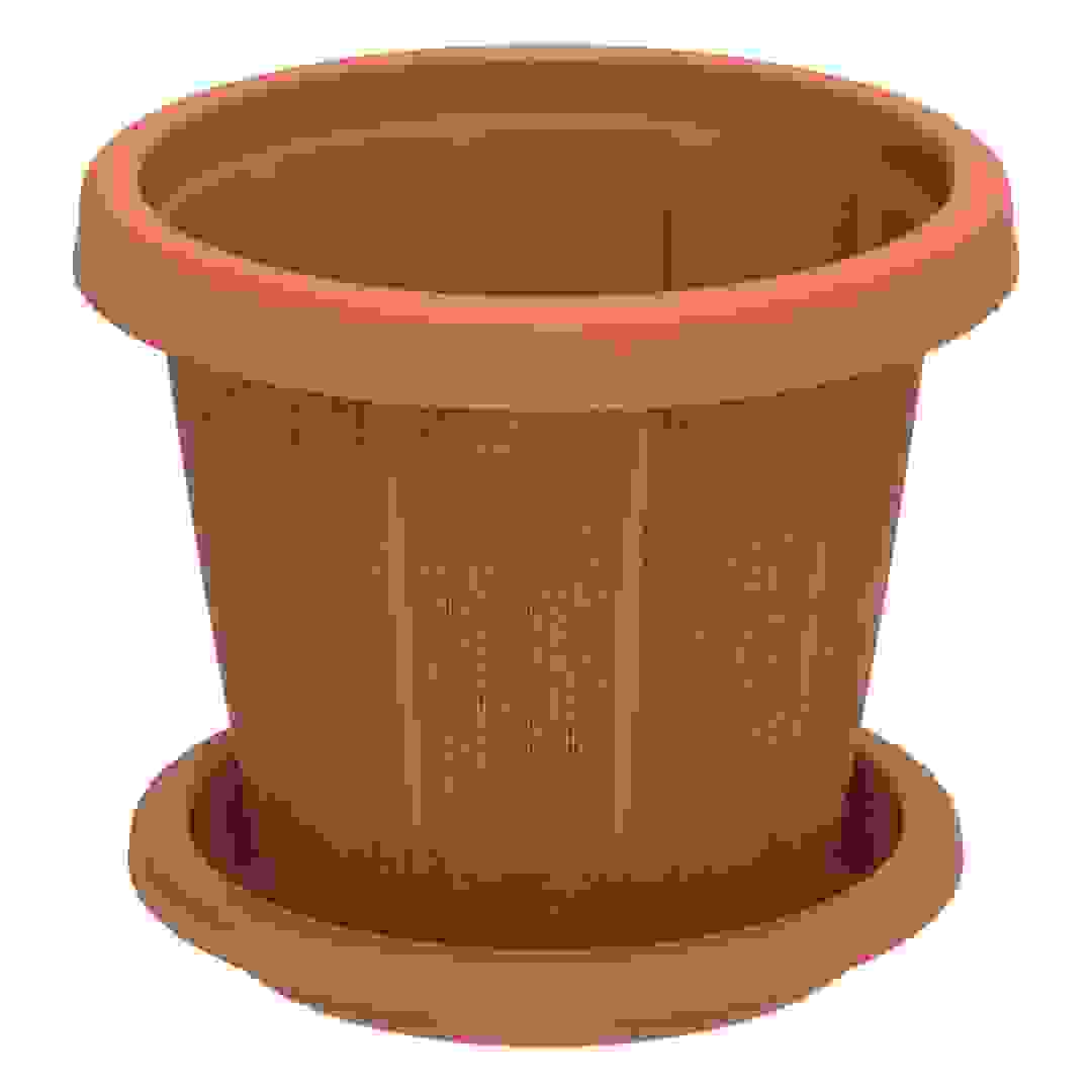 Cosmoplast Cedargrain Plant Pot W/Tray (Terra Cotta, 40.6 cm)