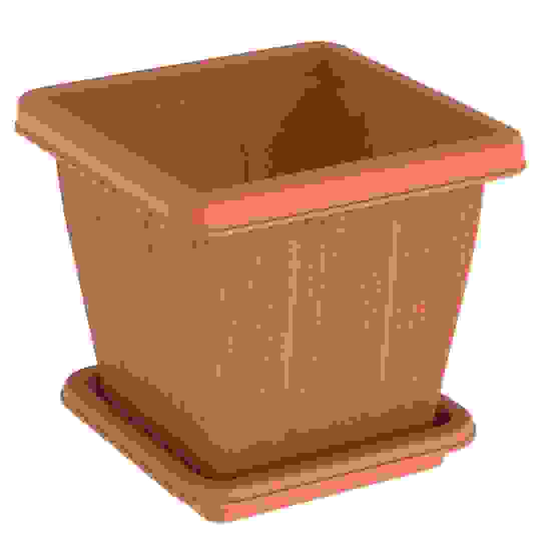 Cosmoplast Cedargrain Square Plant Pot W/Tray (Terra Cotta, 10 L)