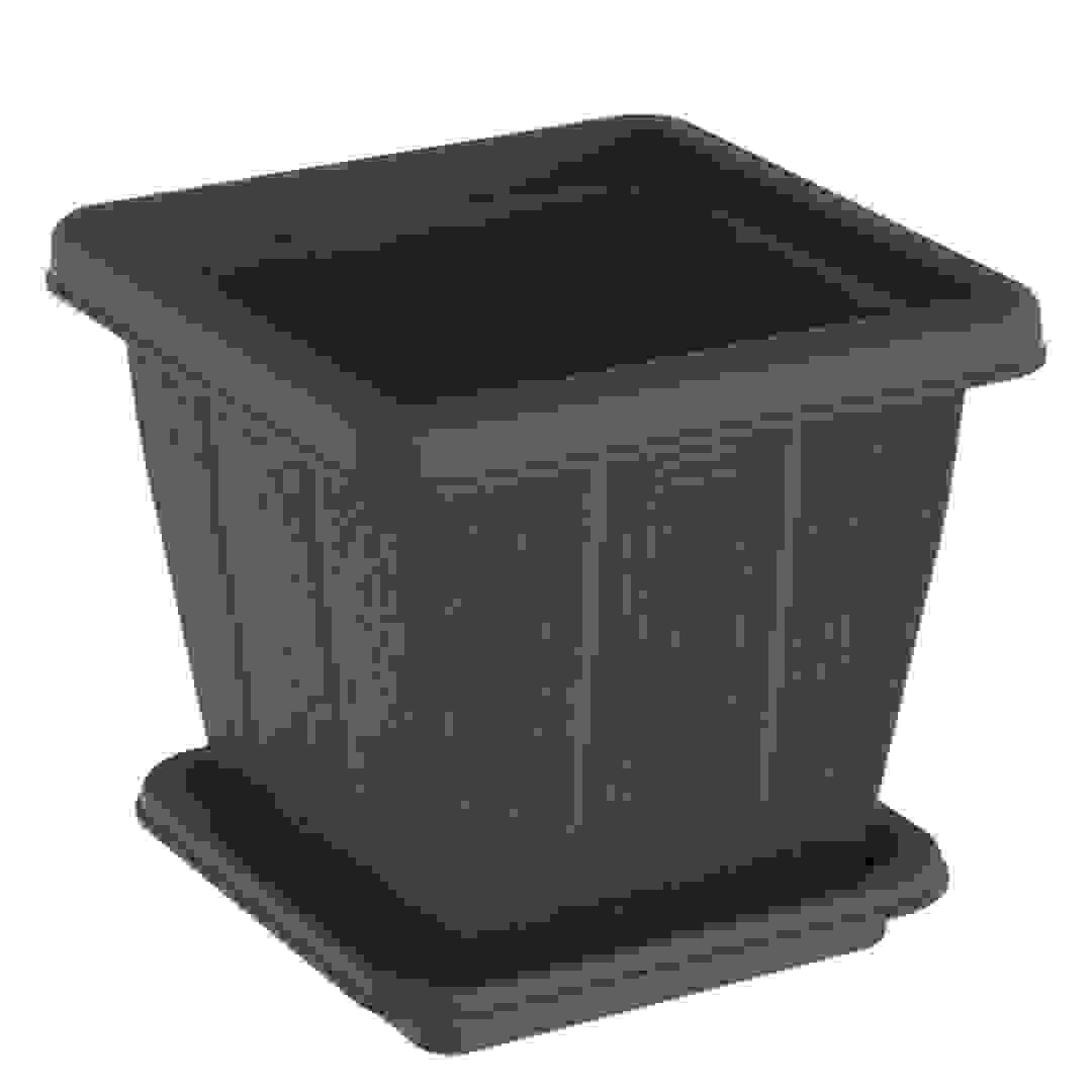 Cosmoplast Cedargrain Square Plant Pot W/Tray (Dark Brown, 10 L)