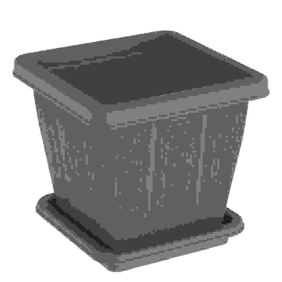 Cosmoplast Cedargrain Square Plant Pot W/Tray Grey (10 L)
