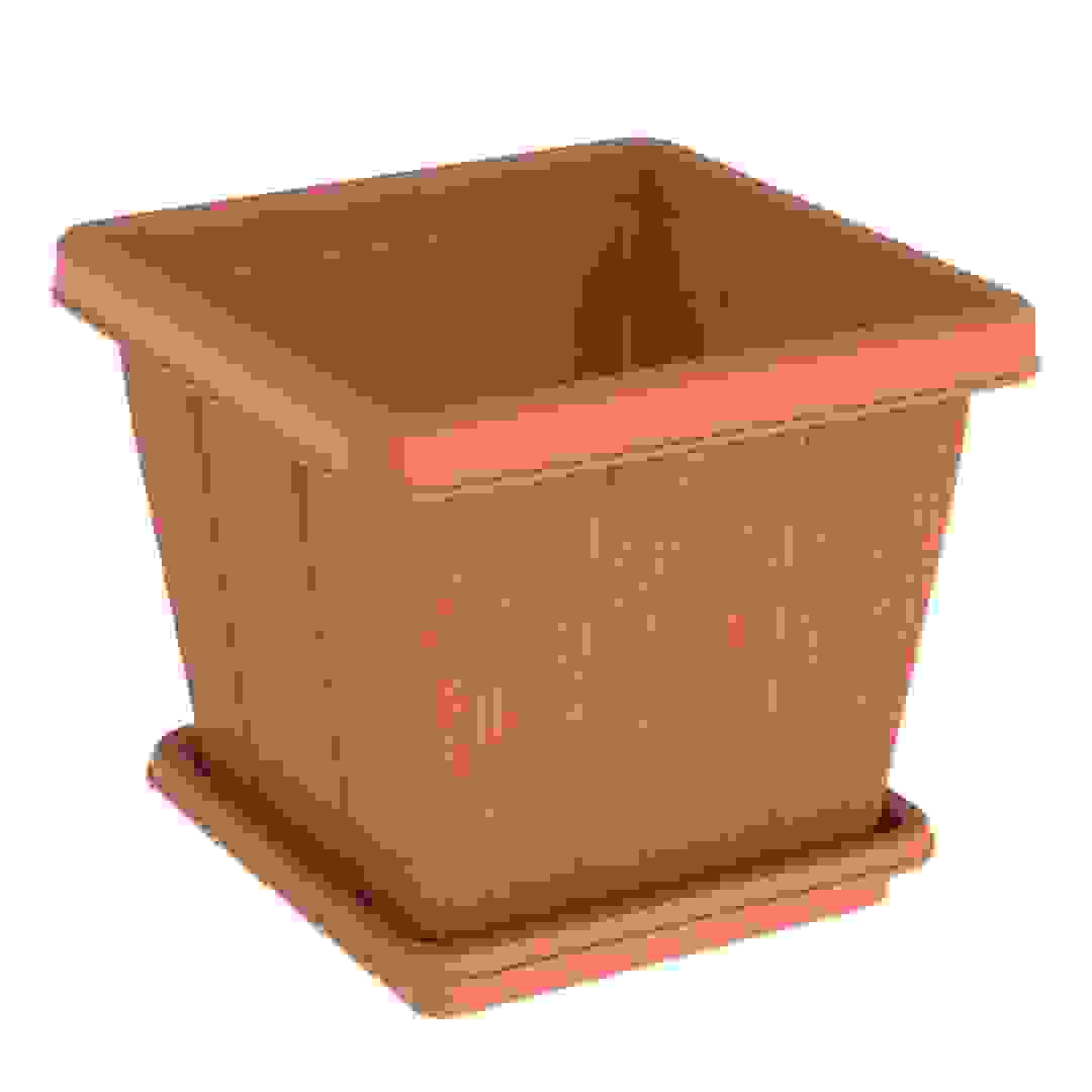 Cosmoplast Cedargrain Square Plant Pot W/Tray (Terra Cotta, 20 L)