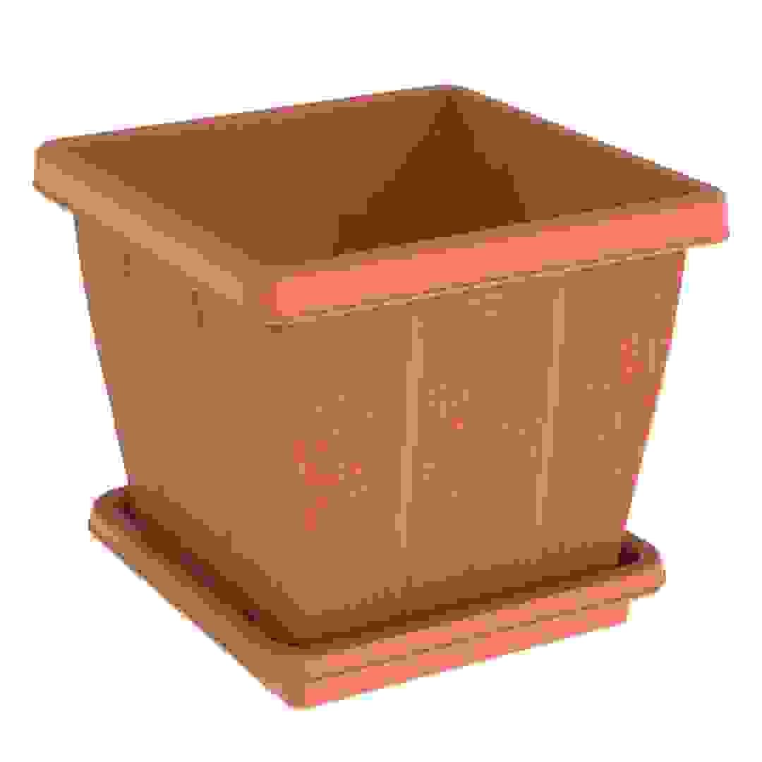 Cosmoplast Cedargrain Square Plant Pot W/Tray (Terra Cotta, 30 L)