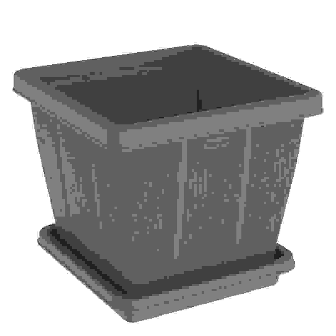 Cosmoplast Cedargrain Square Plant Pot W/Tray (Grey, 30 L)