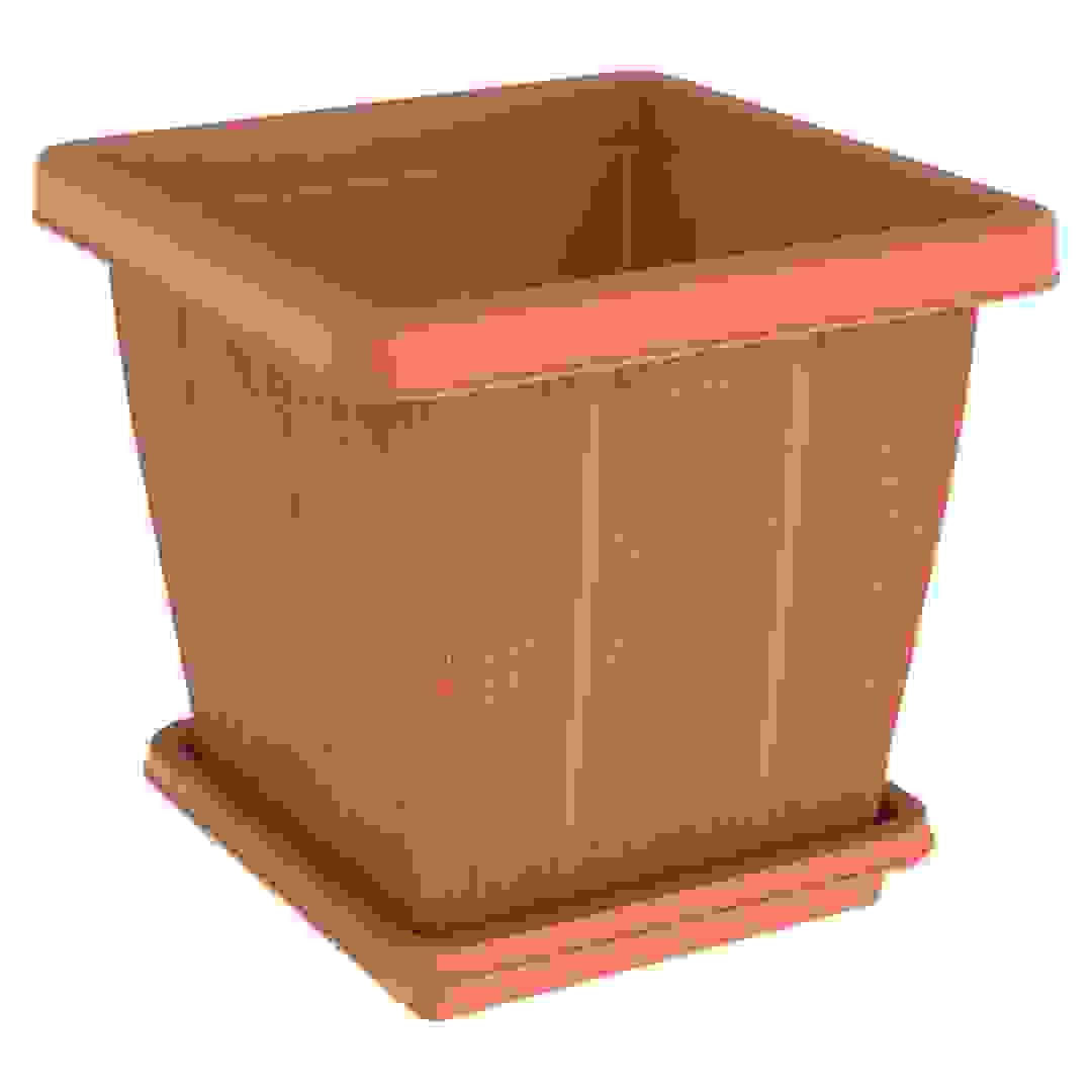 Cosmoplast Cedargrain Square Plant Pot W/Tray (Terra Cotta, 45 L)