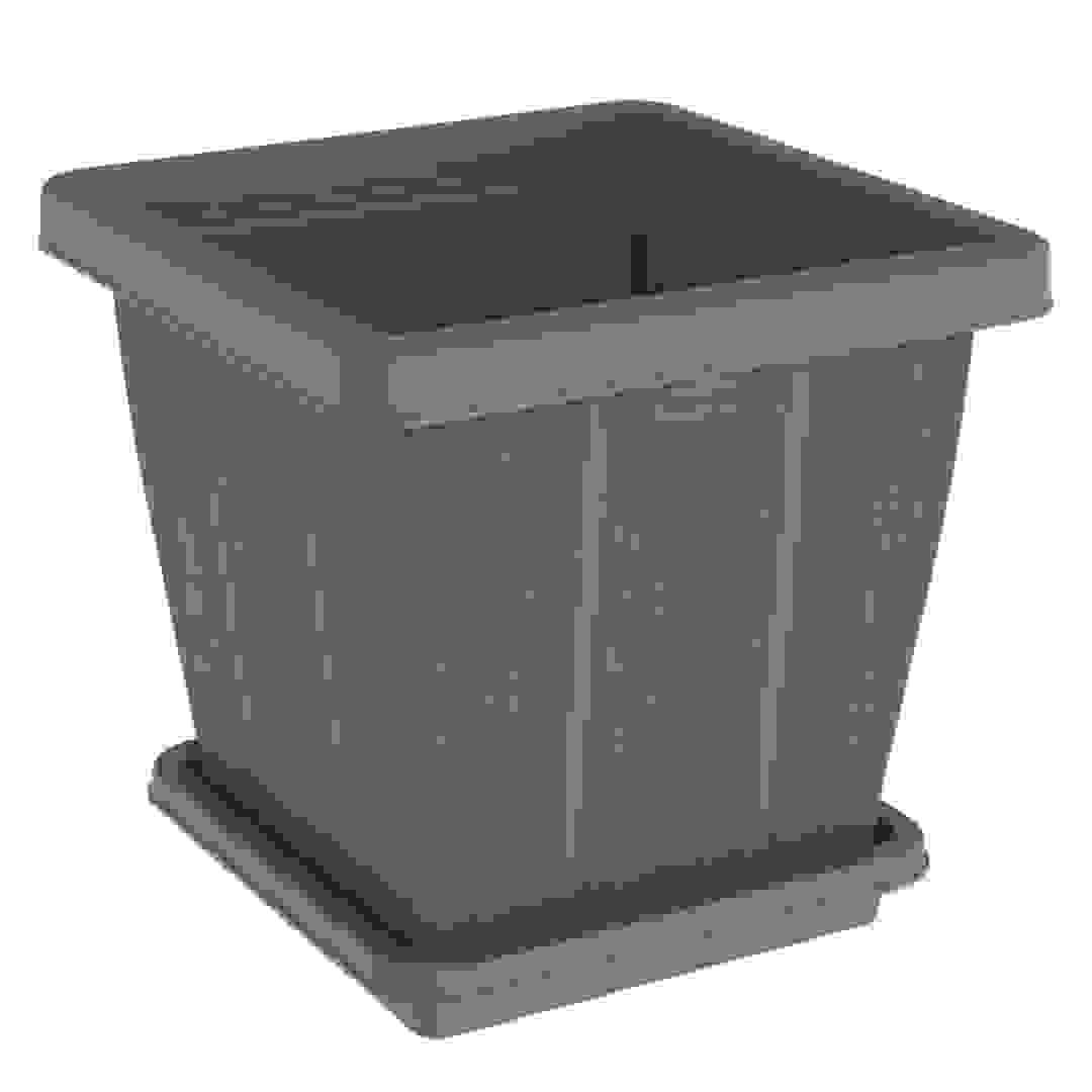 Cosmoplast Cedargrain Square Plant Pot W/Tray (45 L, Grey)