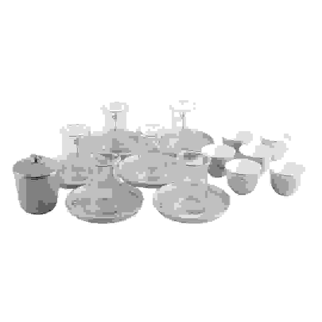 Otantik Liqaa Tea & Arabic Coffee Cup Set (Grey & Silver, 19 Pc.)