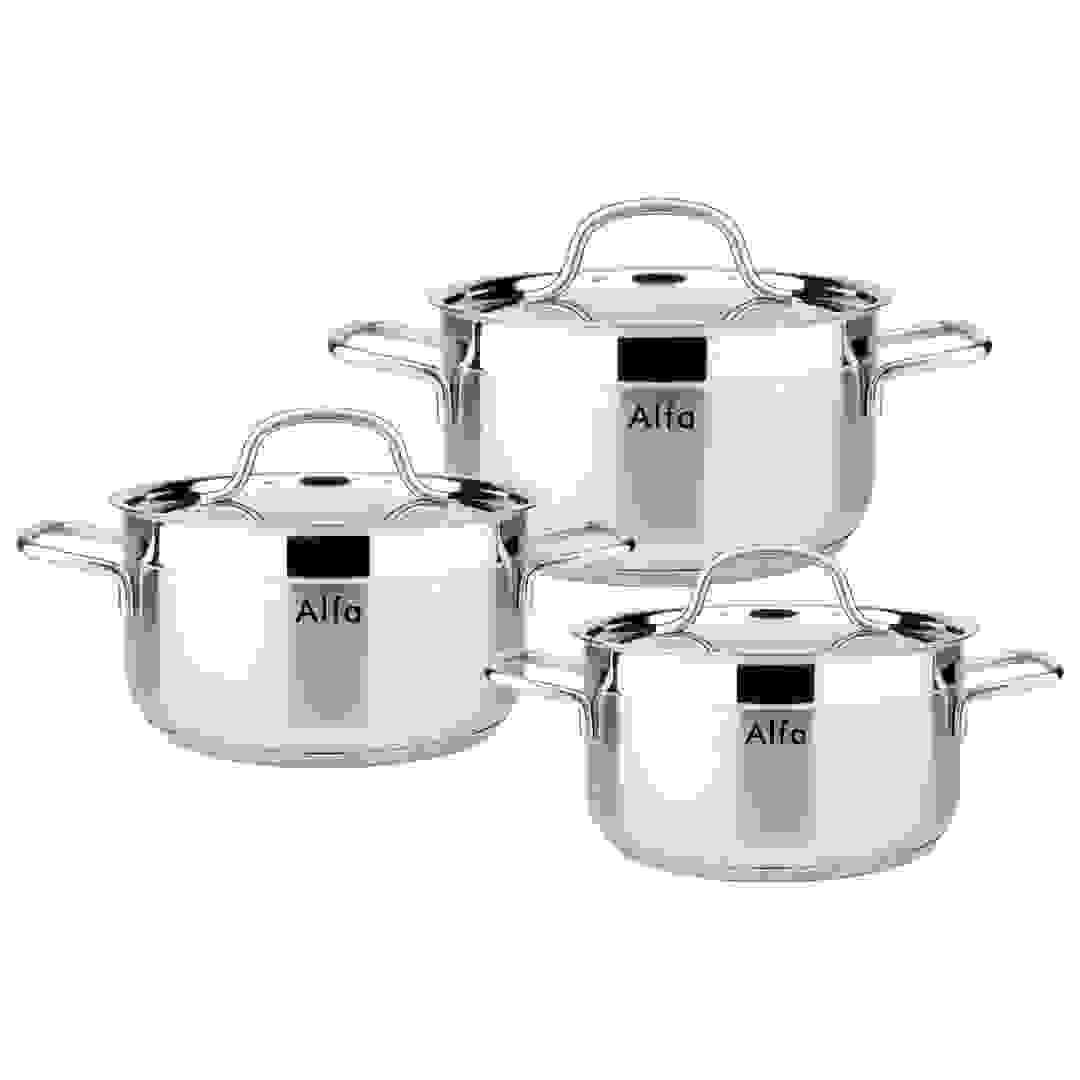 طقم أواني طهي ستانلس ستيل ألفا (فضي، 32 سم، 6 قطع)
